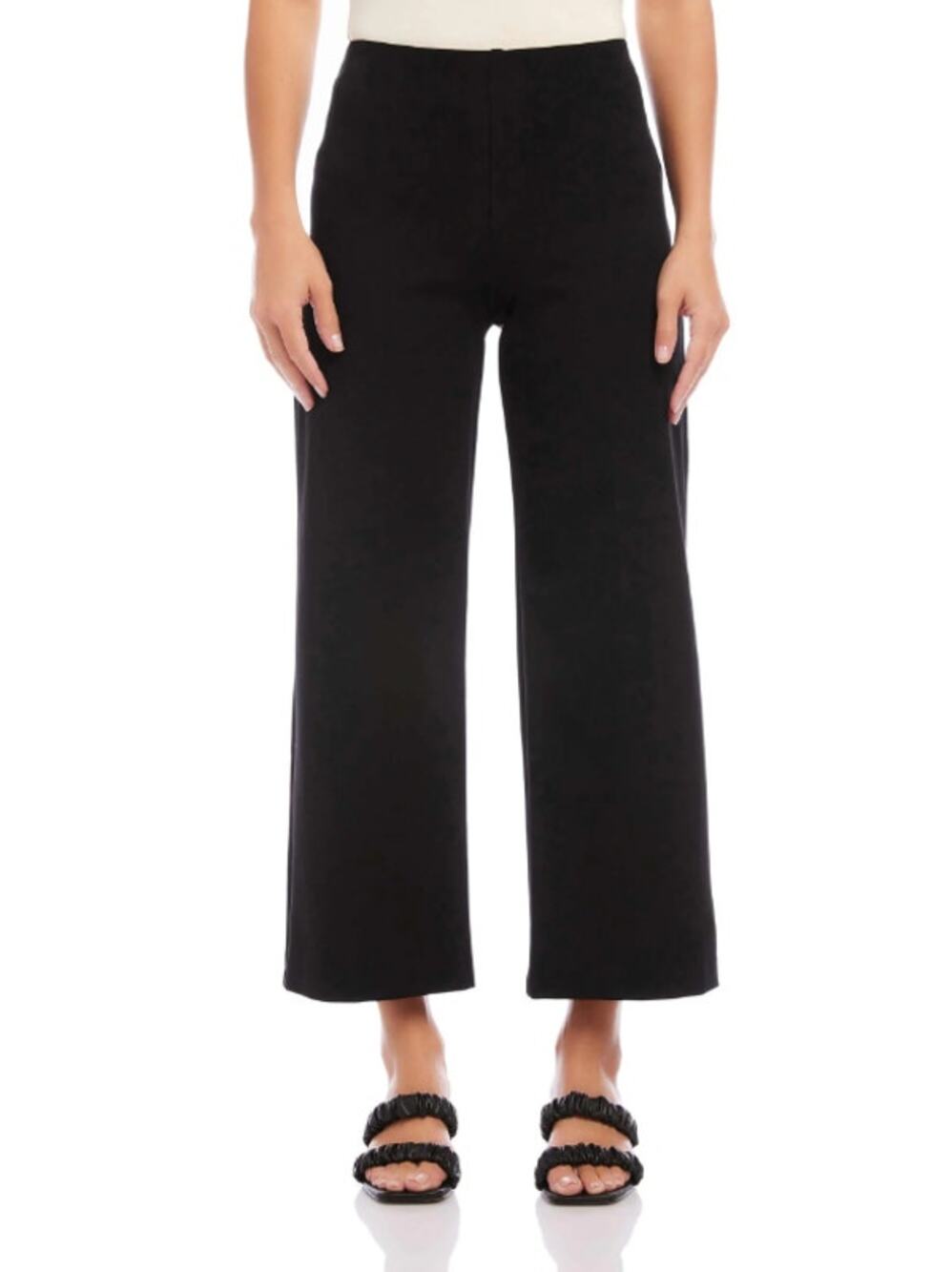 Fifteen Twenty Wide Leg Cropped Pants Black Pull On Stretch Twill Women's S